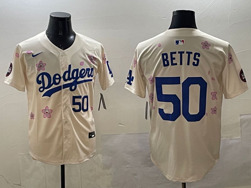 Men Los Angeles Dodgers 50 Betts Cream Sakura Edition 2025 Nike MLB Jersey style 3